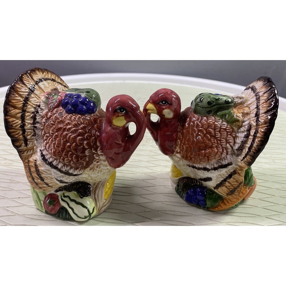 Vintage 1999 Turkey Tapered Jay Imports‎ Thanksgiving Fall Ceramic S&P Shakers